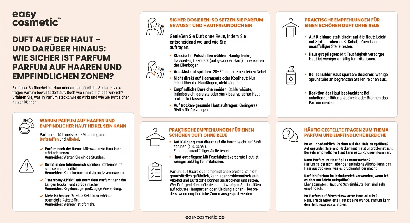 Ist es schädlich, wenn Parfum auf Haare oder empfindliche Bereiche gesprüht wird?