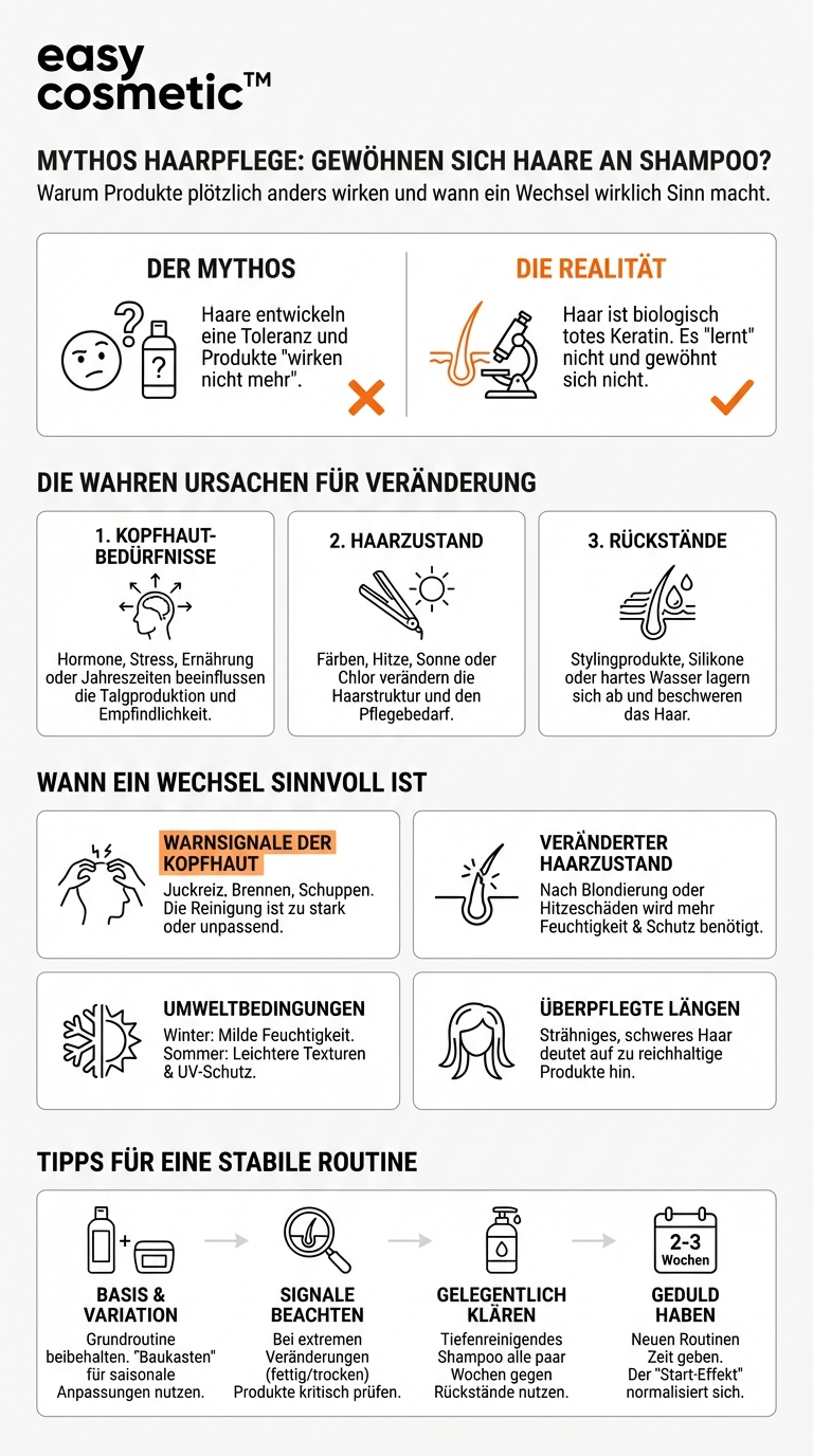 Ist es sinnvoll, die Haarpflegeprodukte regelmäßig zu wechseln, damit sich das Haar nicht „gewöhnt“?