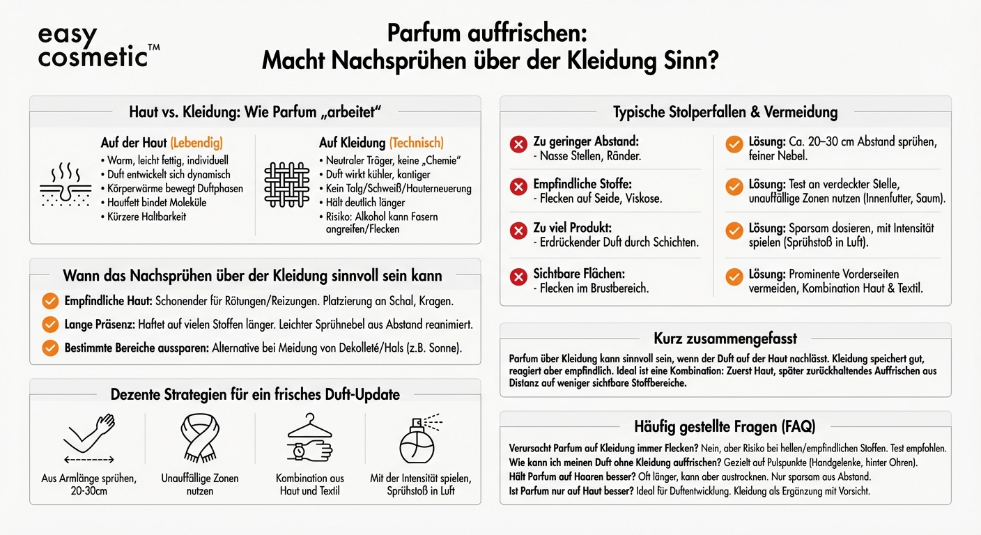 Ist es sinnvoll, Parfum über der Kleidung nachzusprühen, wenn der Duft auf der Haut schon nachgelassen hat?