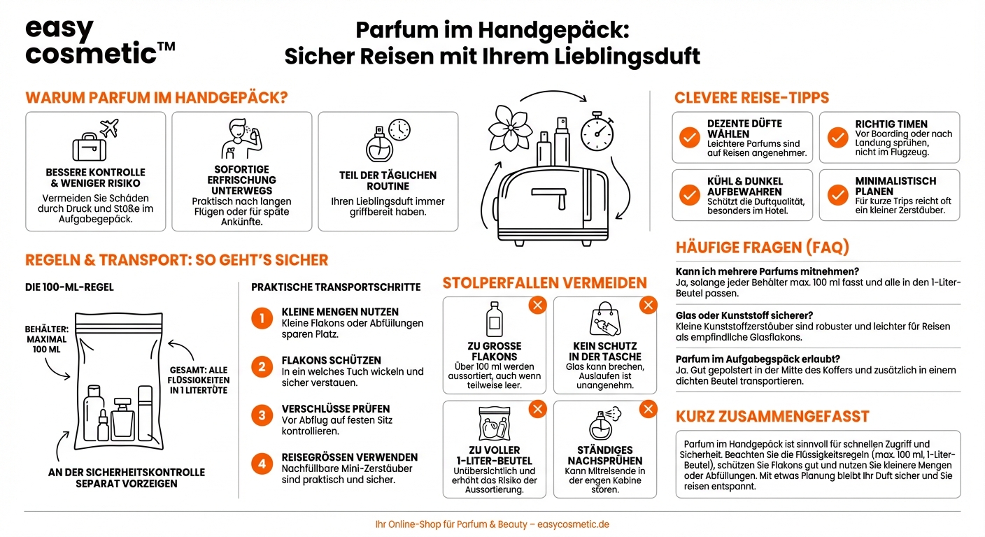 Ist es sinnvoll, Parfums im Handgepäck auf Reisen mitzunehmen, und wie transportiere ich sie am besten?