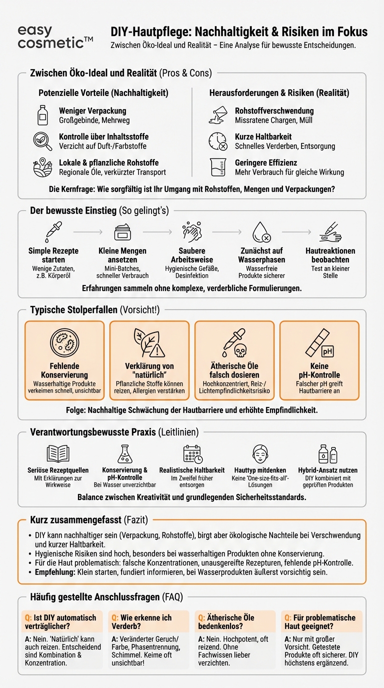 Ist selbstgemachte Hautpflege (DIY) nachhaltiger als gekaufte Produkte und welche Risiken gibt es dabei?