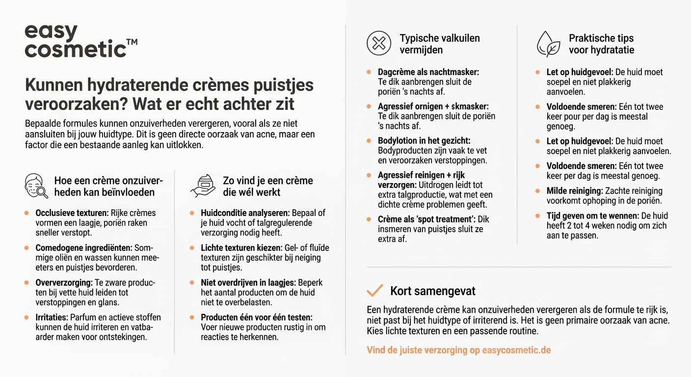 Kan een hydraterende crème onzuiverheden of puistjes veroorzaken?