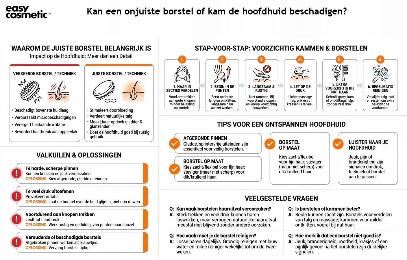 Kan een onjuiste borstel of kam de hoofdhuid beschadigen?