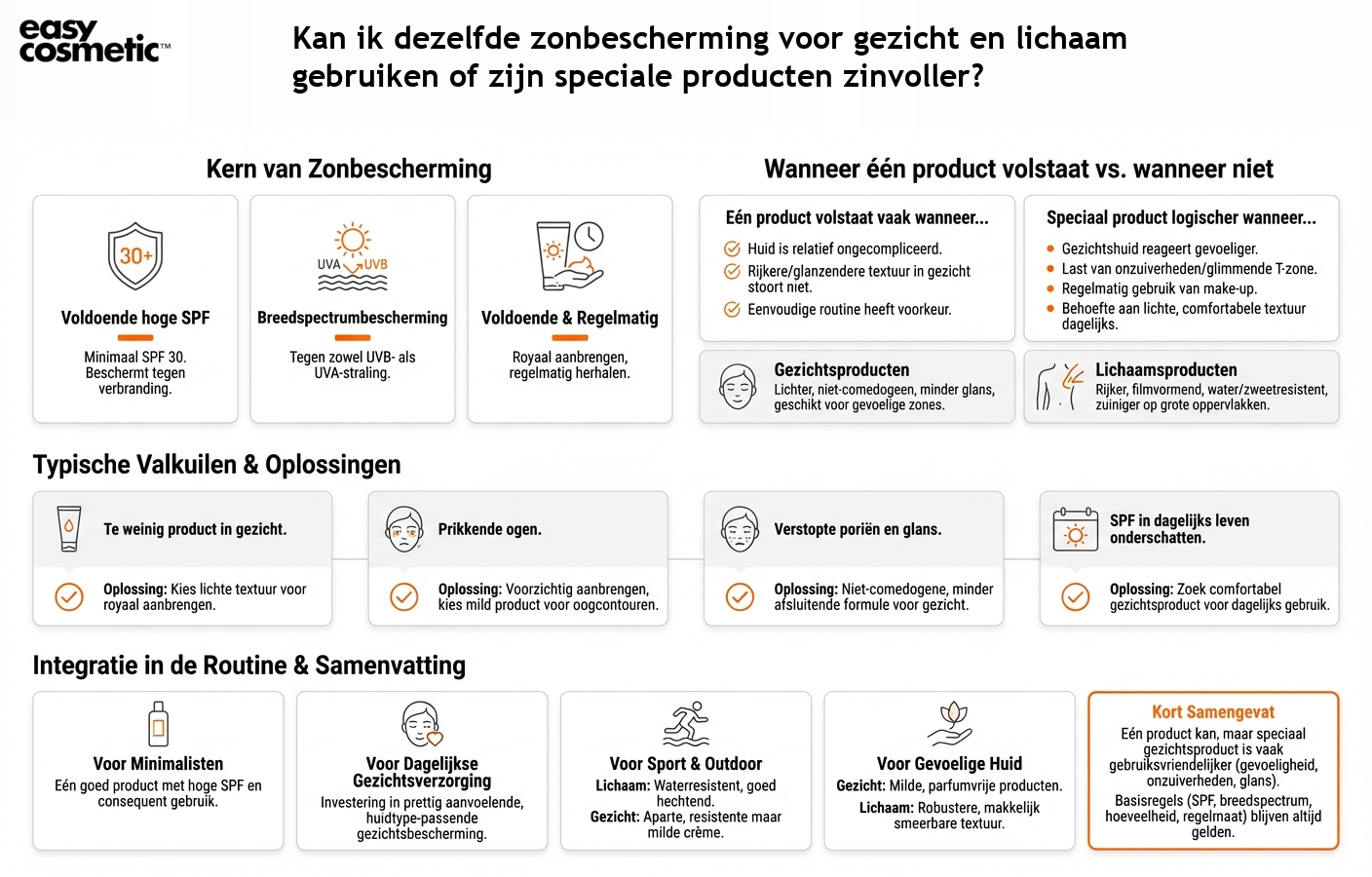 Kan ik dezelfde zonbescherming voor gezicht en lichaam gebruiken of zijn speciale producten zinvoller?