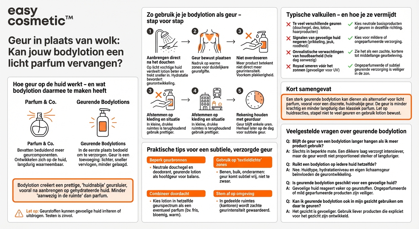 Kan ik een sterk geurende bodylotion gebruiken als vervanging voor een licht parfum?