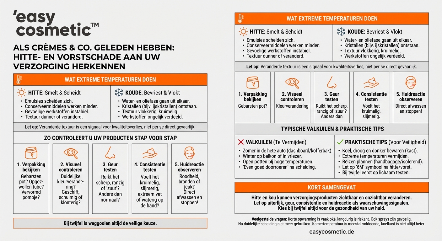 Kan ik ingevroren of door hitte veranderde verzorgingsproducten nog gebruiken?