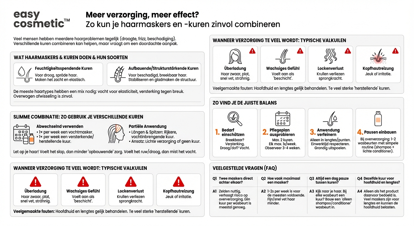 Kan ik verschillende haarmaskers en -kuren combineren of afwisselend gebruiken?