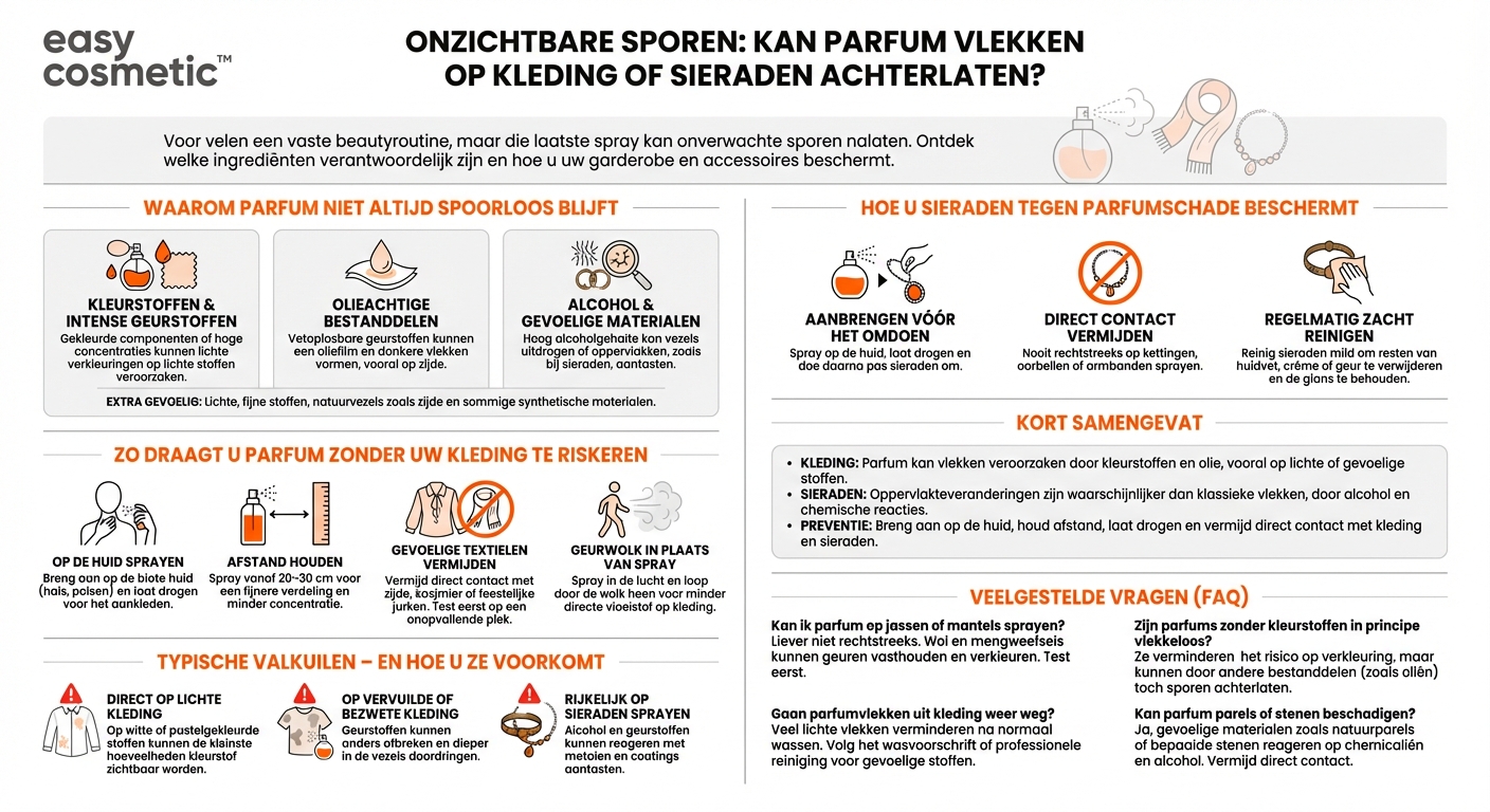 Kan parfum vlekken veroorzaken op kleding of sieraden?