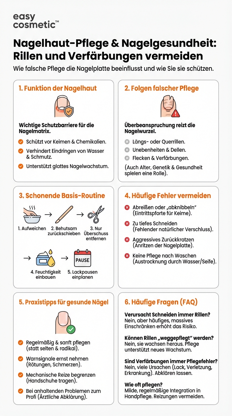 Kann falsche Nagelhautpflege zu Rillen oder Verfärbungen der Nägel führen?