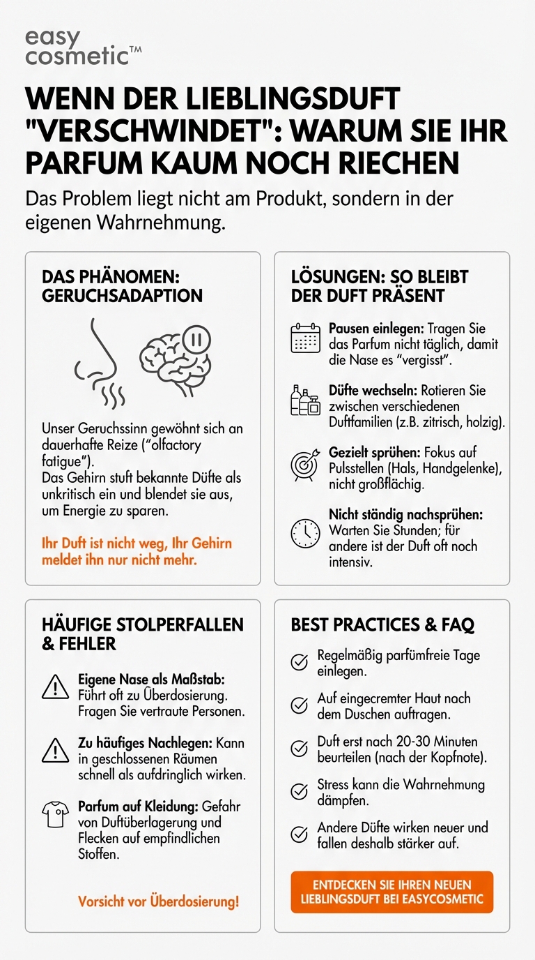 Kann häufiges Tragen desselben Parfums dazu führen, dass ich es selbst kaum noch wahrnehme, und was kann ich dagegen tun?