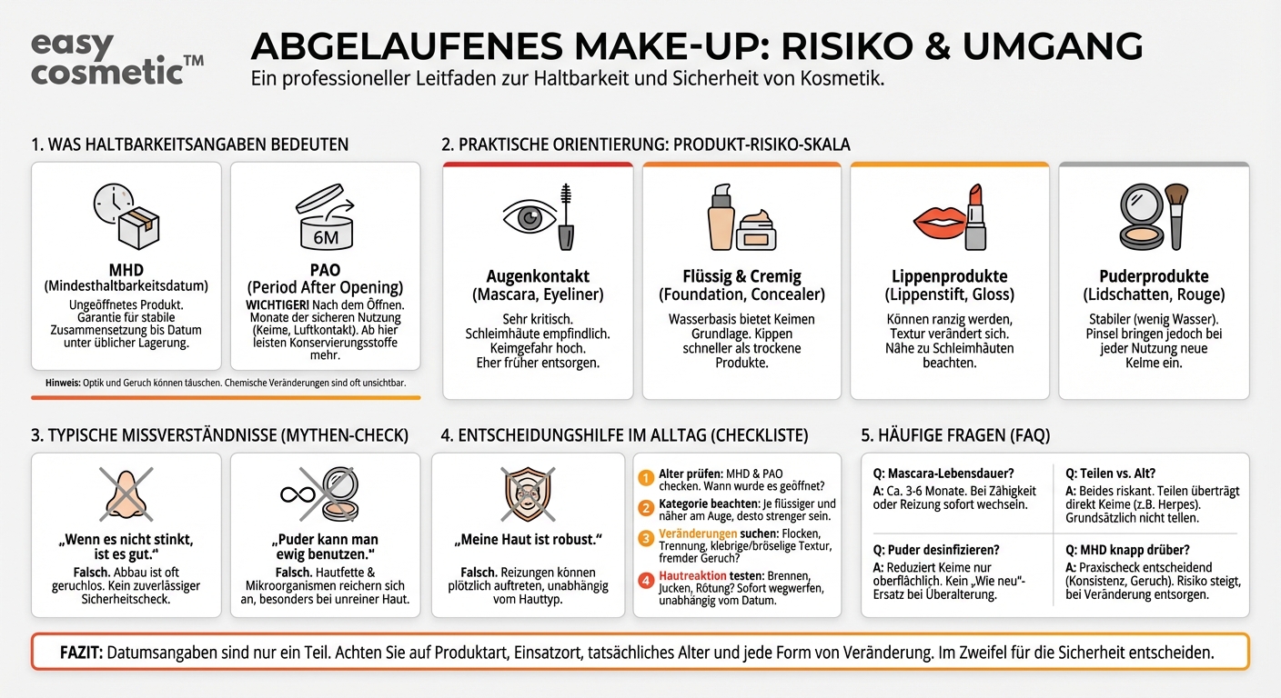 Kann ich abgelaufenes Make-up noch verwenden, wenn es optisch und vom Geruch her normal wirkt?