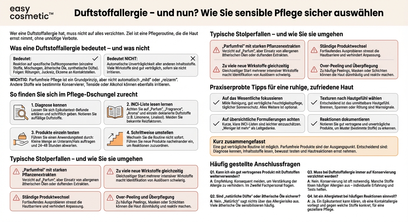 Kann ich bei Duftstoffallergie weiterhin Parfum-freie Pflege verwenden, die andere potenziell sensibilisierende Inhaltsstoffe enthält?