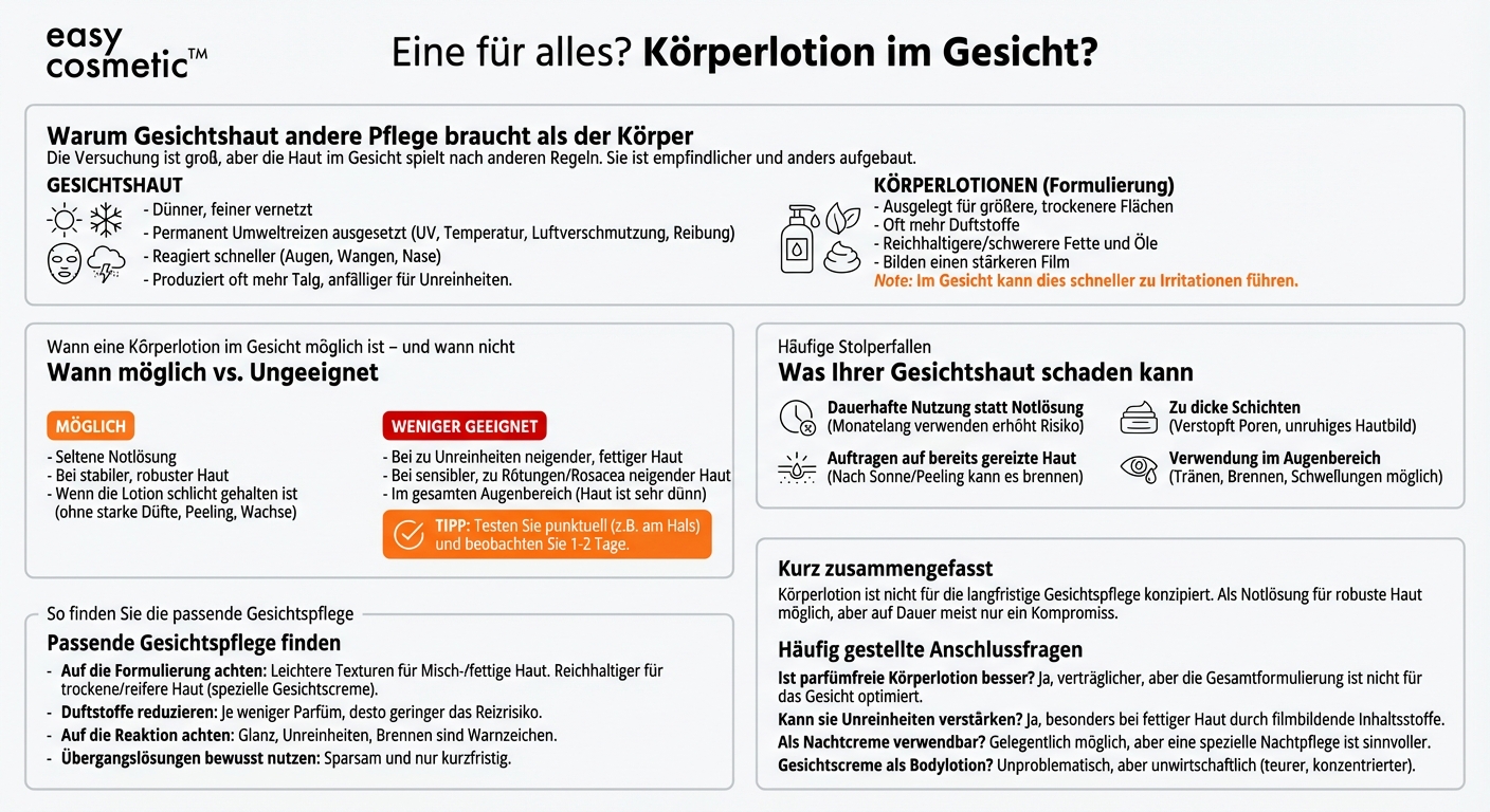 Kann ich eine Körperlotion als Gesichtsfeuchtigkeitspflege verwenden?