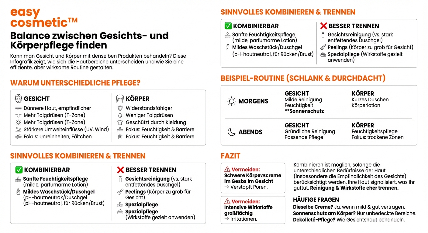 Kann ich eine Pflegeroutine für Gesicht und Körper kombinieren oder sollte ich beides getrennt behandeln?