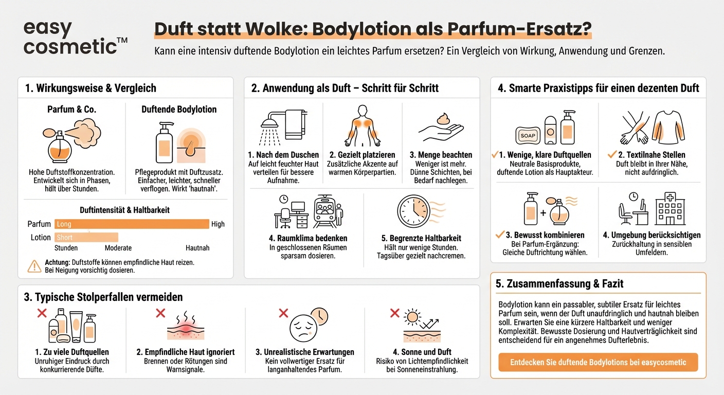 Kann ich eine stark duftende Bodylotion als Ersatz für ein leichtes Parfum verwenden?
