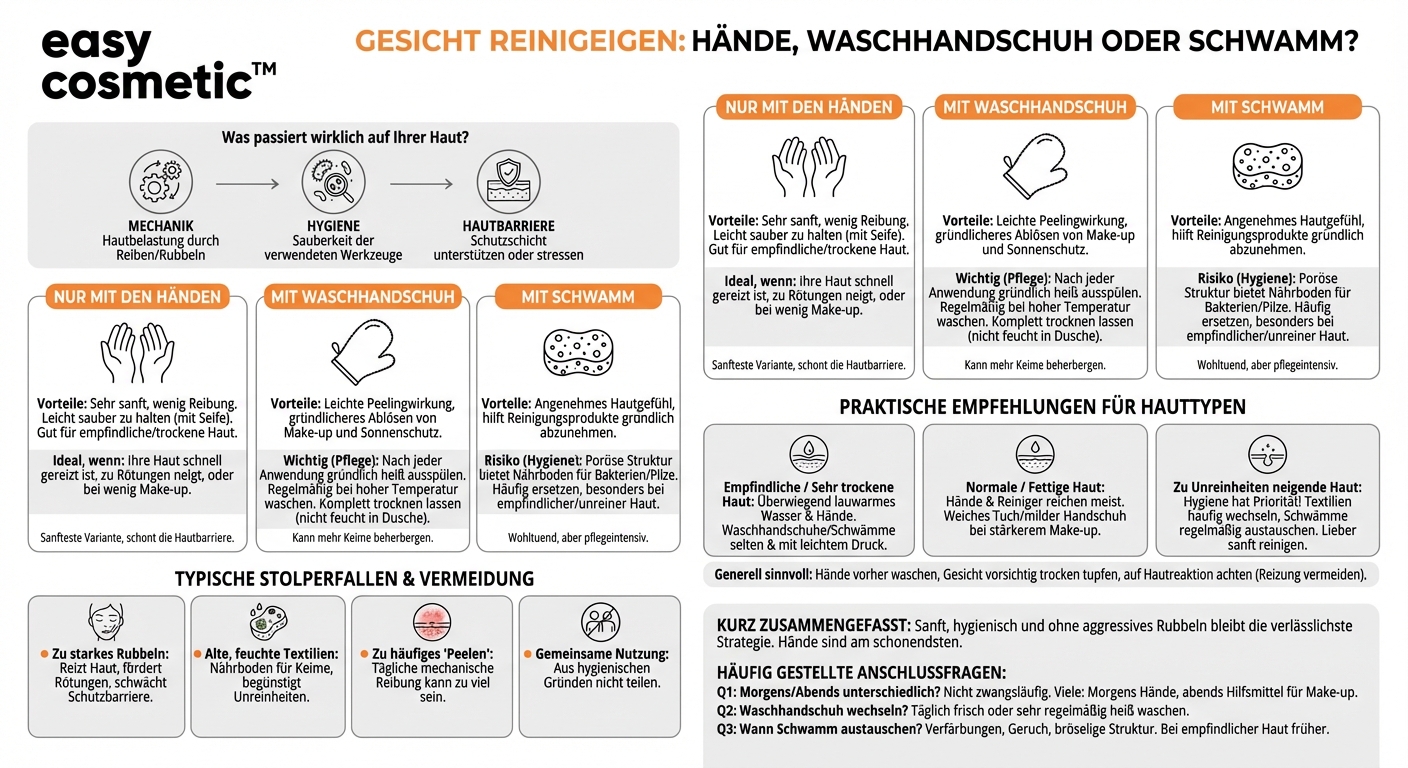 Kann ich mein Gesicht mit einem Waschhandschuh oder Schwamm reinigen oder sollte ich nur die Hände verwenden?