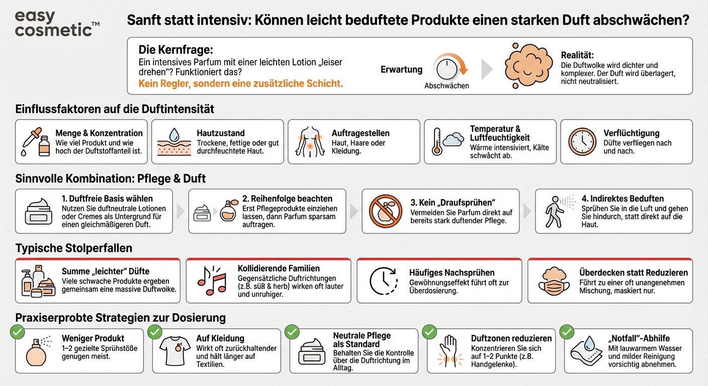 Kann ich mit leicht bedufteten Pflegeprodukten einen zu starken Duft etwas „abschwächen“?