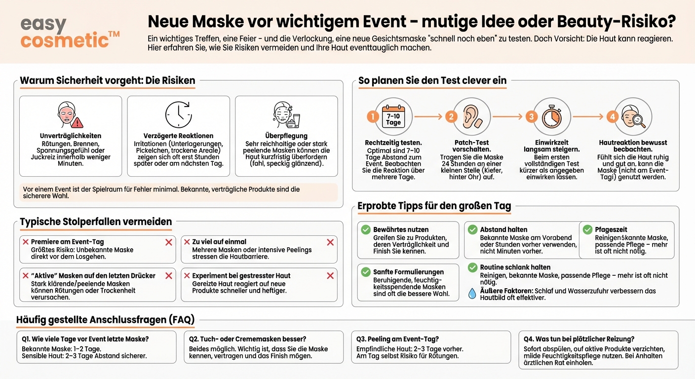 Kann ich vor einem wichtigen Event eine neue Maske testen oder sollte ich lieber auf Bewährtes setzen?