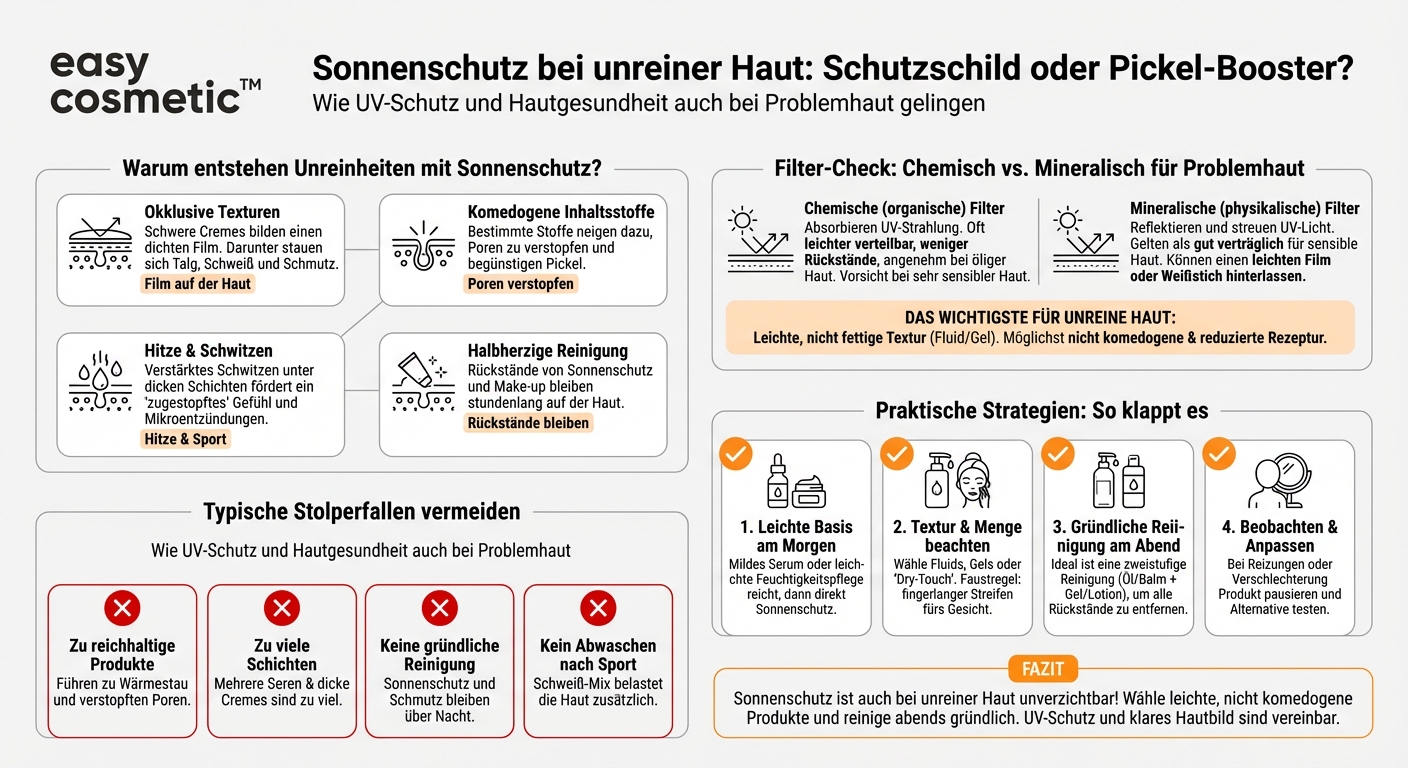 Kann Sonnenschutz Unreinheiten verursachen und welche Filter sind für Problemhaut geeignet?