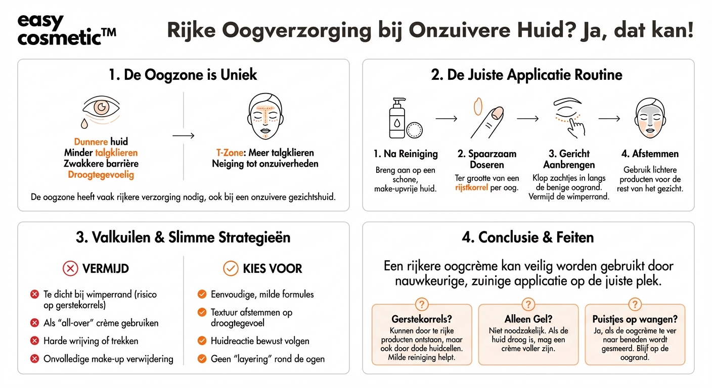 Kun je een rijke oogverzorging gebruiken bij een huid die neigt tot onzuiverheden?