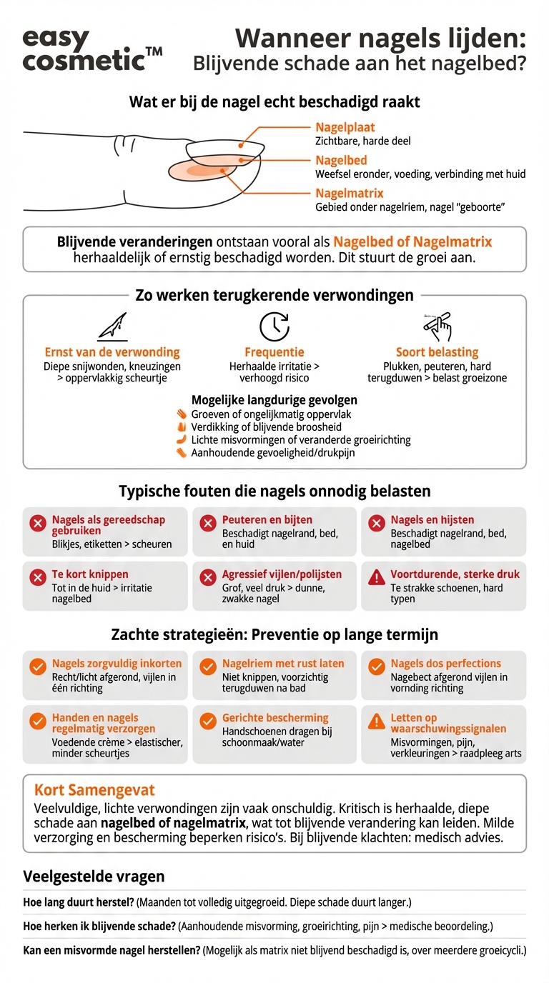 Kunnen frequente nagelverwondingen langdurige schade aan het nagelbed veroorzaken?