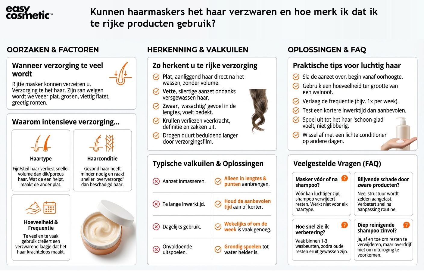 Kunnen haarmaskers het haar verzwaren en hoe merk ik dat ik te rijke producten gebruik?