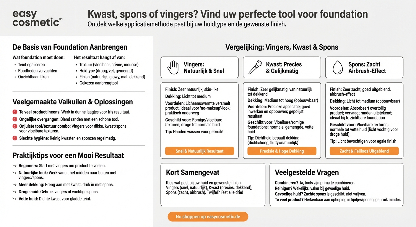 Kwast, spons of vingers – waarmee breng ik foundation het beste aan?