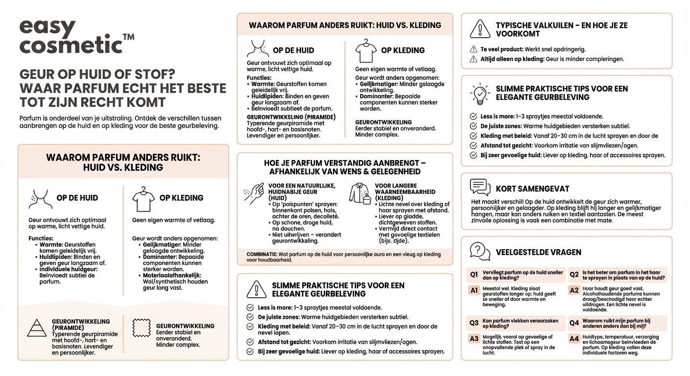 Maakt het verschil of ik parfum op kleding of op de huid spuit?