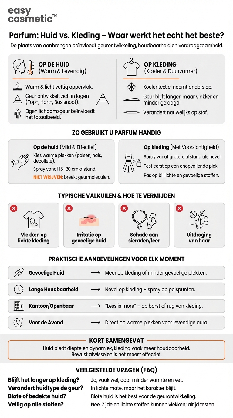 Maakt het verschil of je parfum op de huid of op kleding sprayt?