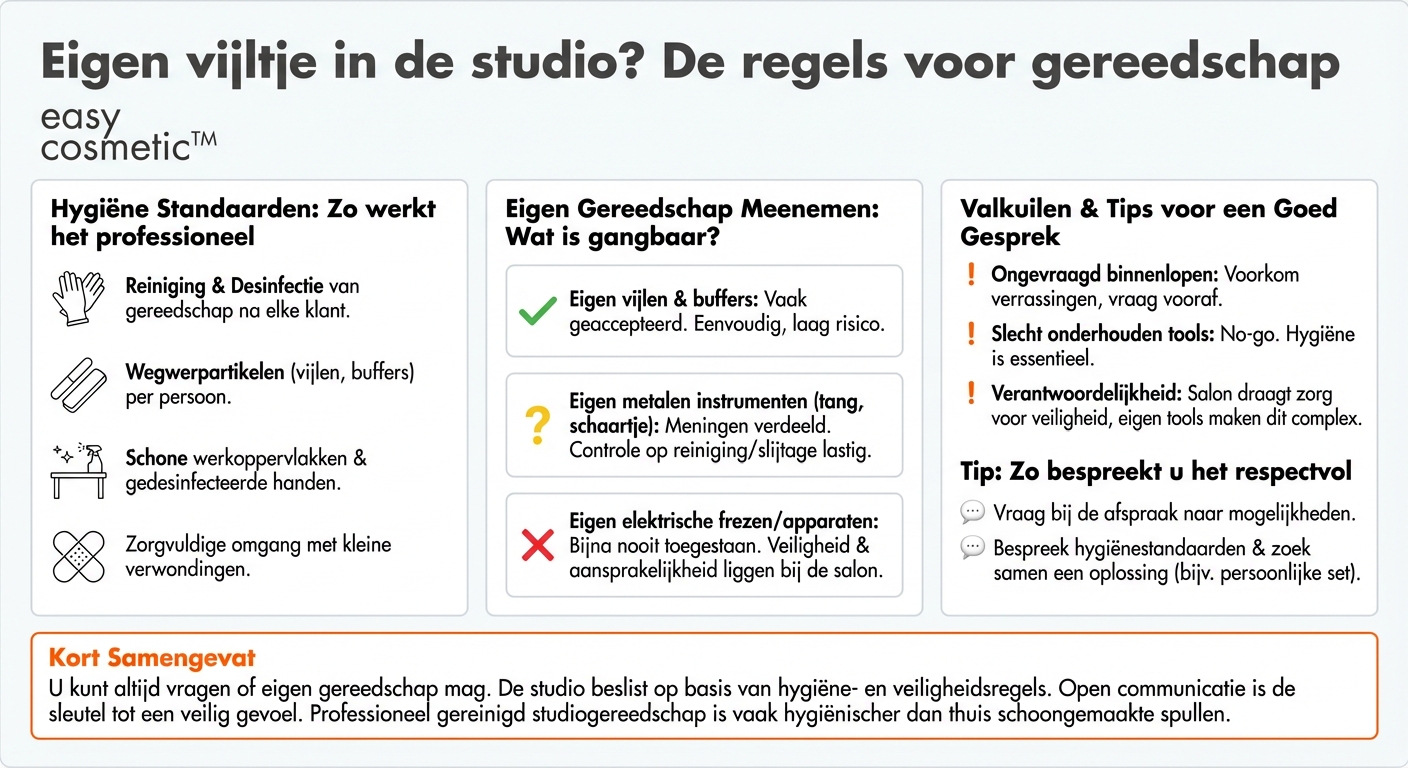 Mag ik om hygiënische redenen eigen gereedschap meenemen naar de nagelstudio en laten gebruiken?