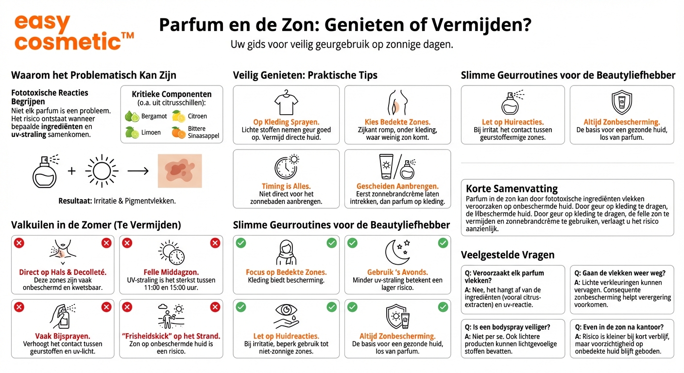 Mag ik parfum in de zon dragen of veroorzaakt dat vlekken op de huid?