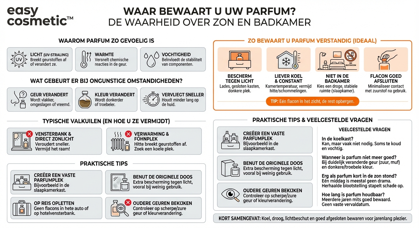 Mag je parfum in de zon of in de badkamer laten staan?
