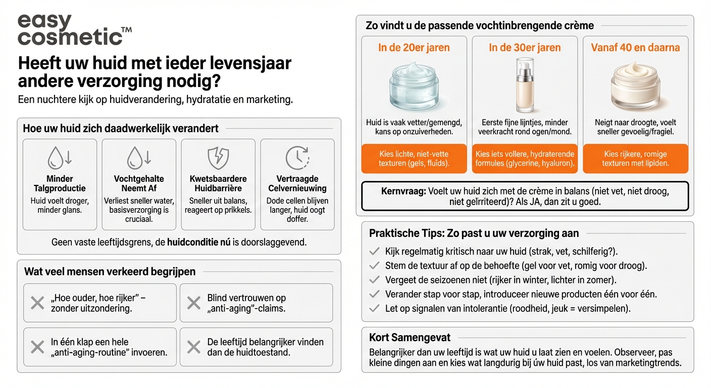 Moet ik mijn vochtinbrengende crème aanpassen naargelang mijn leeftijd?