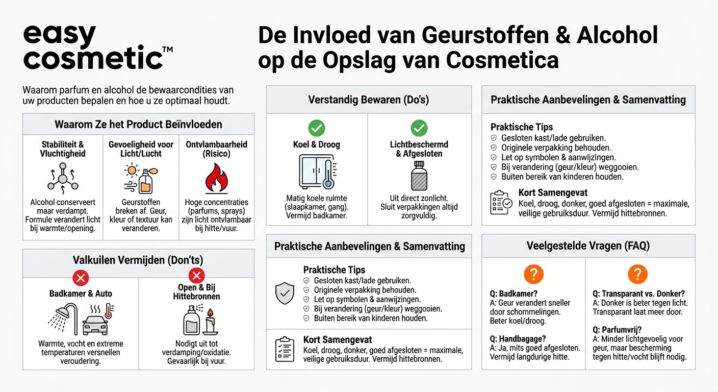 Moeten parfum- of alcoholgehalten in producten met het oog op de bewaring speciaal in acht worden genomen?