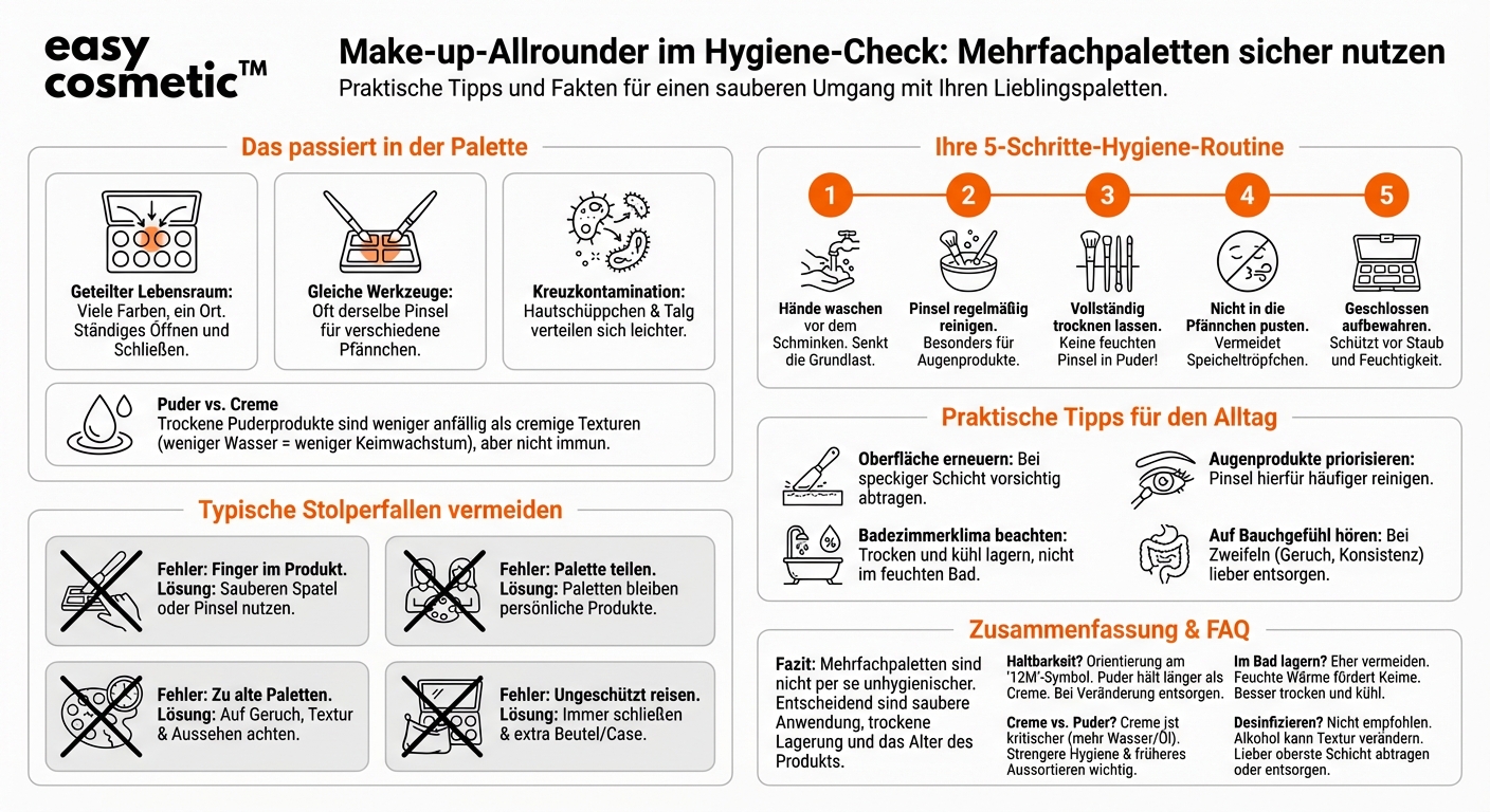 Sind Mehrfachpaletten (z. B. mit Lidschatten, Blush und Highlighter) aus hygienischer Sicht problematischer als Einzelprodukte?