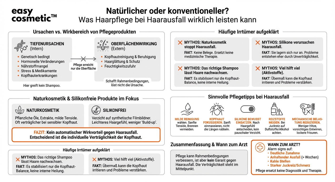 Sind Naturkosmetik- oder silikonfreie Produkte bei Haarausfall sinnvoller als konventionelle Pflege?