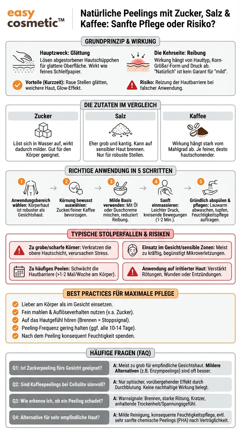 Sind natürliche Peelings mit Zucker, Salz oder Kaffee wirklich hautfreundlich oder eher zu grob?