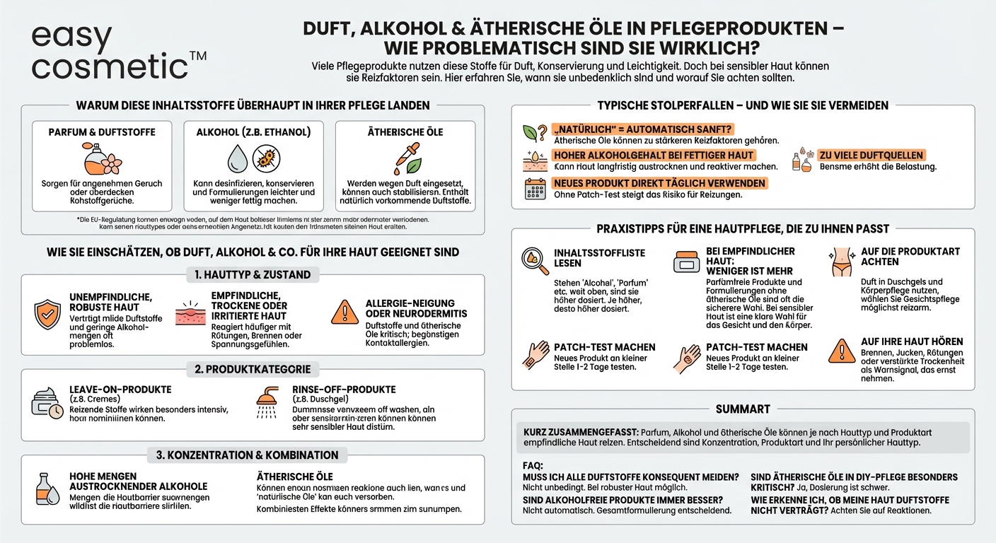 Sind Parfum, Alkohol oder ätherische Öle in Pflegeprodukten problematisch?