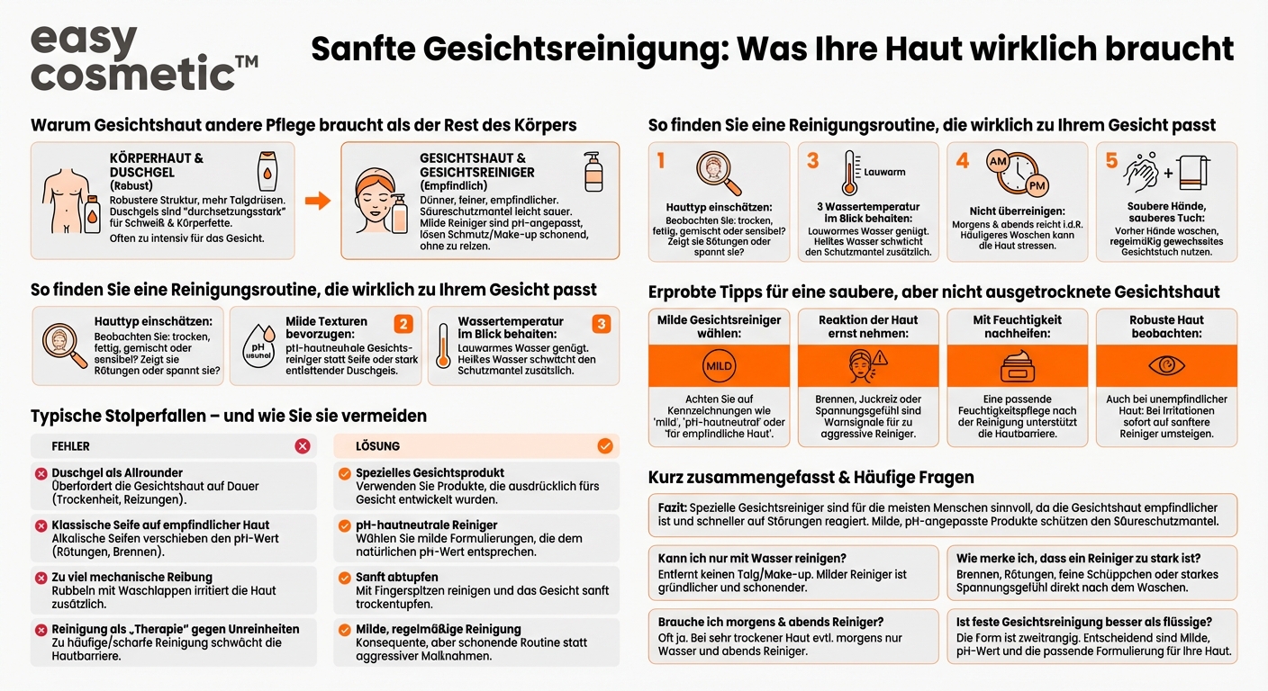 Sind Seifen oder Duschgels fürs Gesicht geeignet oder sollte ich spezielle Gesichtsreiniger verwenden?