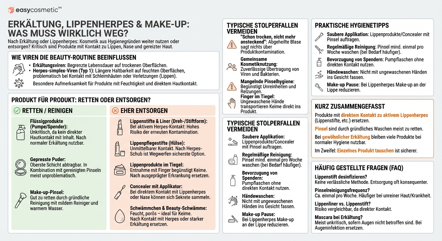 Sollte ich Make-up-Produkte, die ich bei einer Erkältung oder Herpes an den Lippen genutzt habe, aus hygienischen Gründen entsorgen?