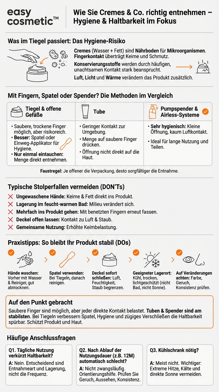 Sollte ich Pflegeprodukte mit den Fingern entnehmen oder beeinflusst das die Haltbarkeit?