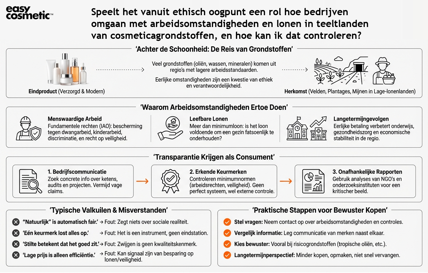 Speelt het vanuit ethisch oogpunt een rol hoe bedrijven omgaan met arbeidsomstandigheden en lonen in teeltlanden van cosmeticagrondstoffen, en hoe kan ik dat controleren?