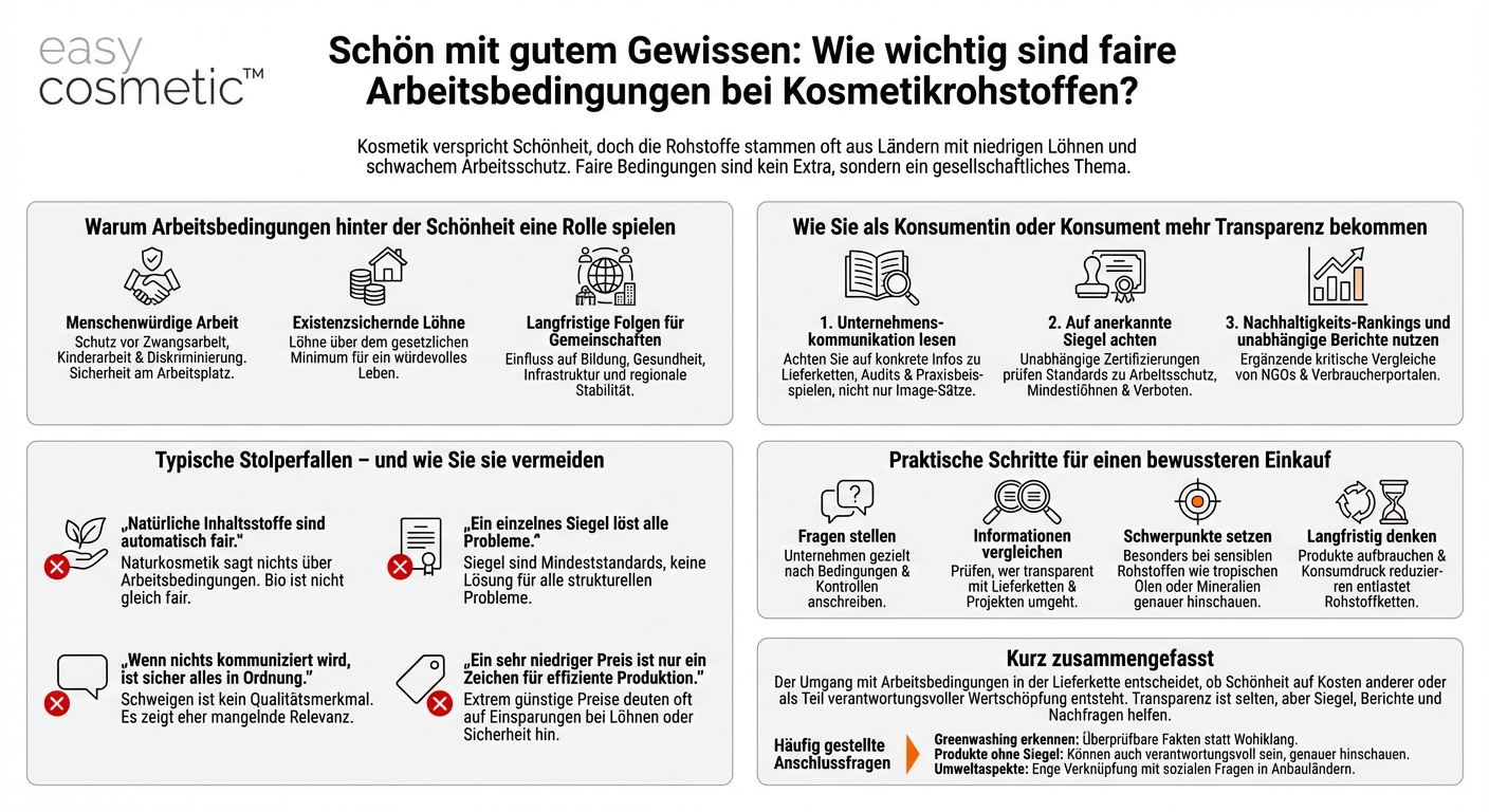 Spielt es aus ethischer Sicht eine Rolle, wie Unternehmen mit Arbeitsbedingungen und Löhnen in Anbauländern von Kosmetikrohstoffen umgehen, und wie kann ich das nachprüfen?