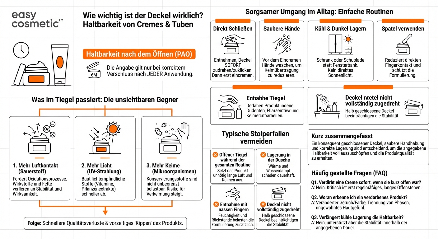 Verkürzt es die Haltbarkeit, wenn ich den Deckel von Cremes oder Tuben öfter offen stehen lasse?