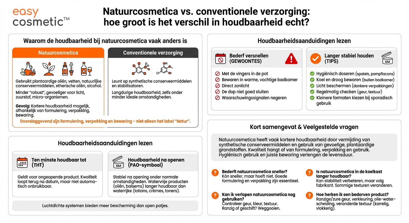 Verschilt de houdbaarheid van natuurcosmetica van die van conventionele huidverzorging?