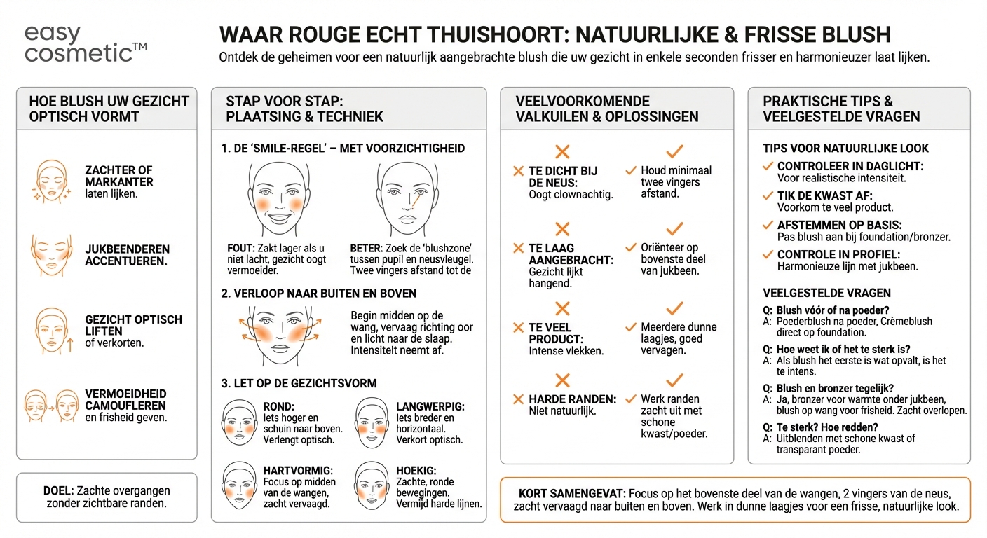 Waar breng ik blush aan zodat het er natuurlijk uitziet?