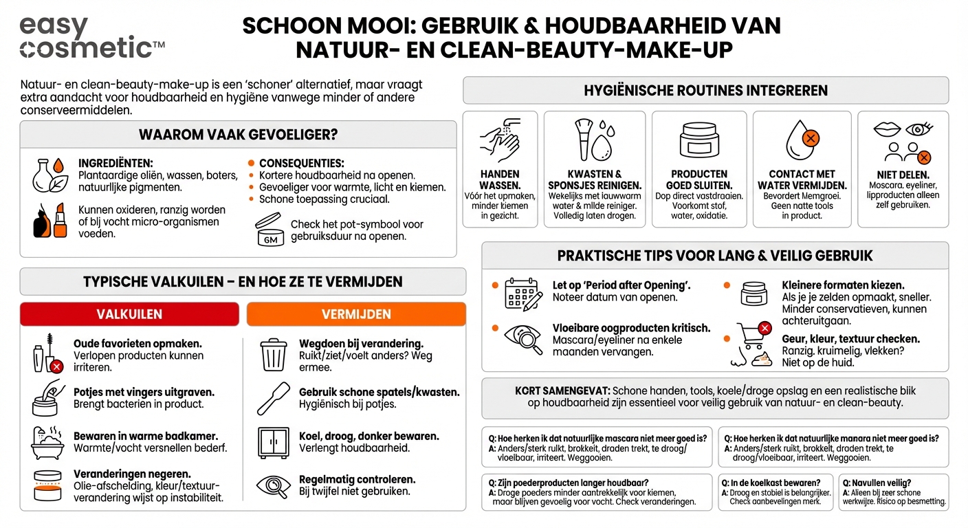 Waar moet ik op letten bij de houdbaarheid en hygiëne van natuurlijke of clean-beauty-make-up?