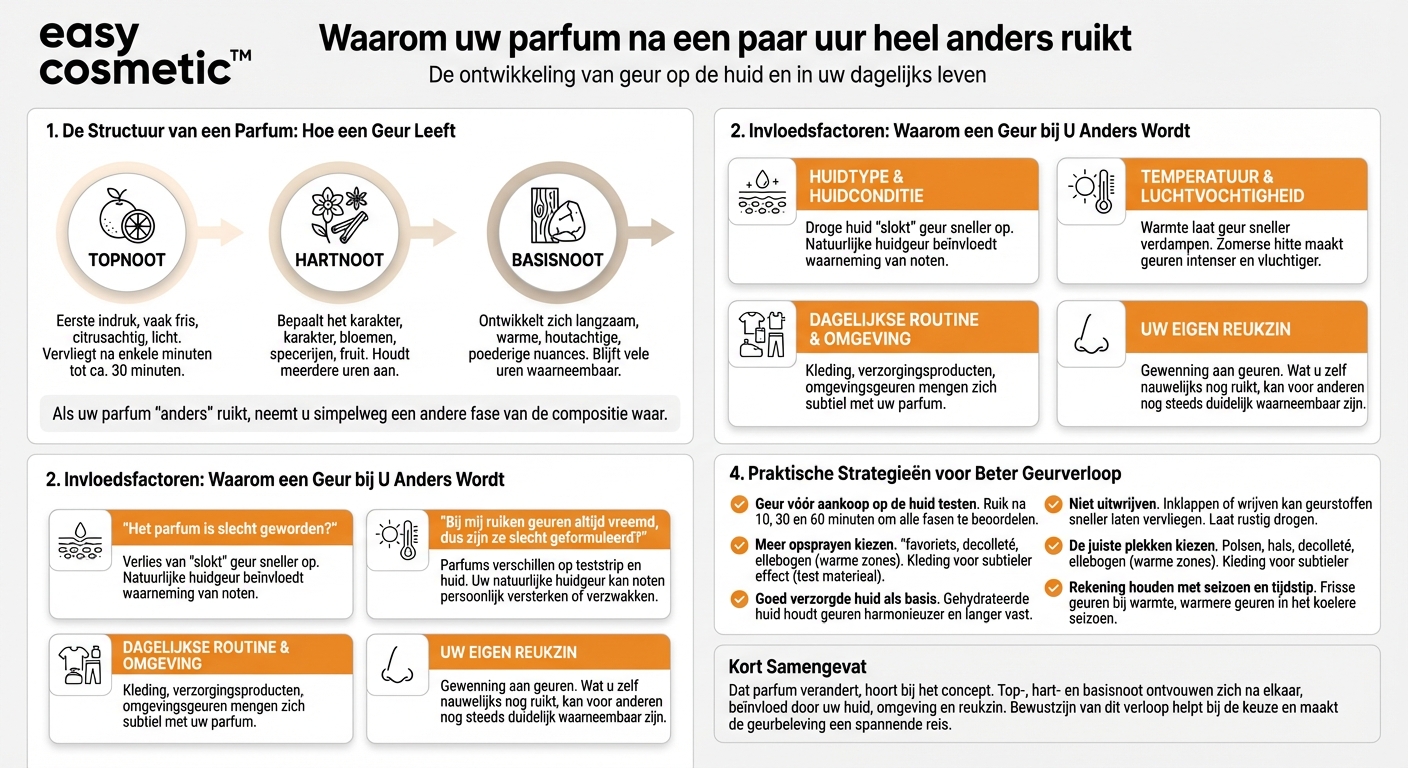 Waarom ruikt mijn parfum na een tijdje anders dan direct na het opspuiten?