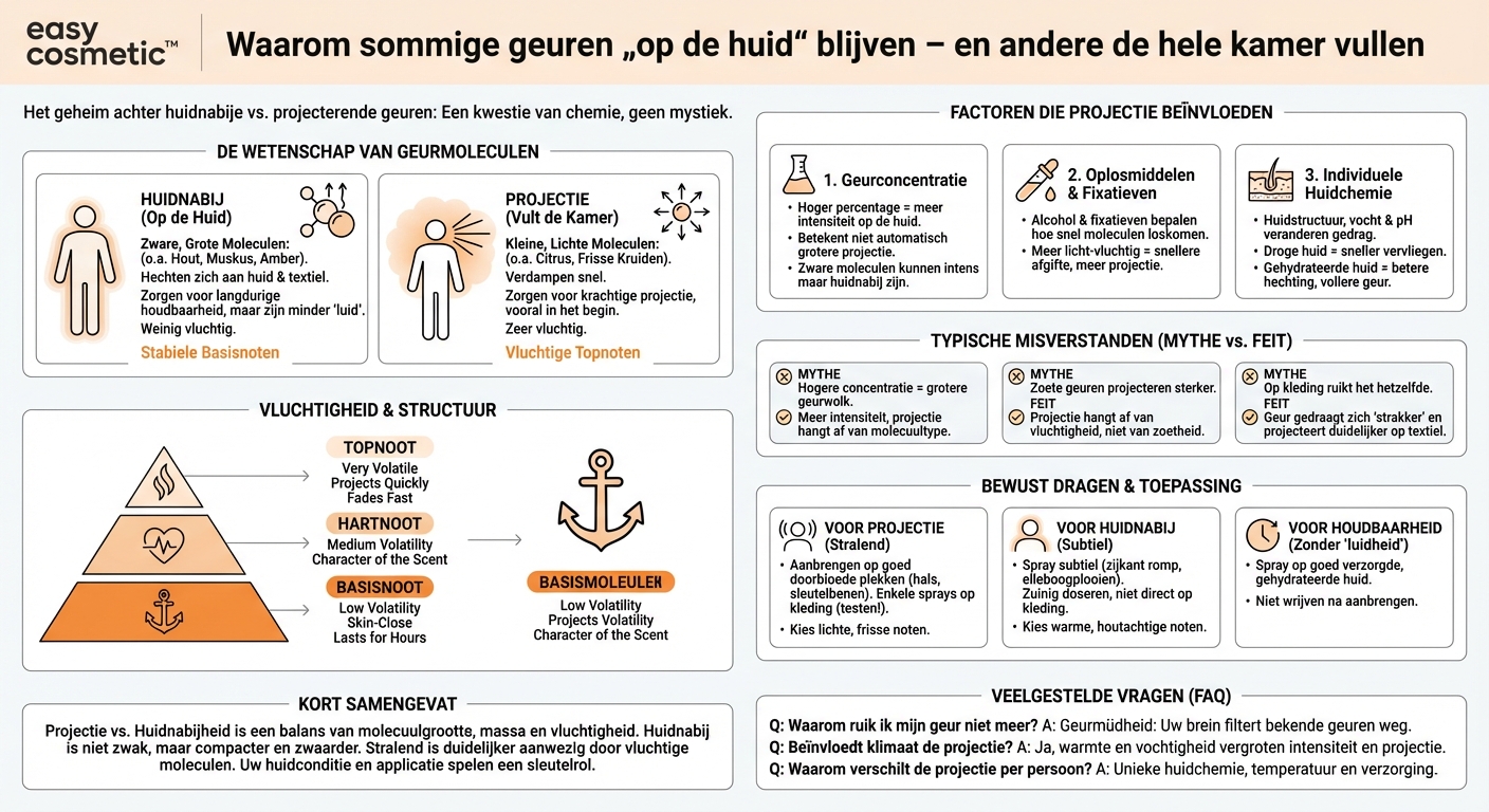 Waarom werken sommige geuren als een ‘huidnabije geur’, terwijl andere een sterke projectie hebben – wat zit daar chemisch achter?
