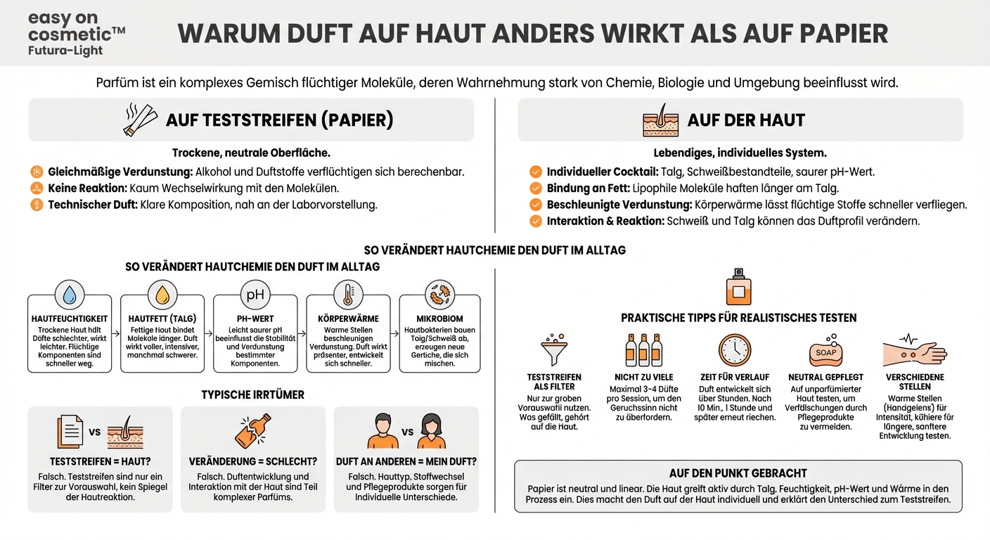 Warum riechen manche Düfte auf Teststreifen anders als auf der Haut – was passiert chemisch?